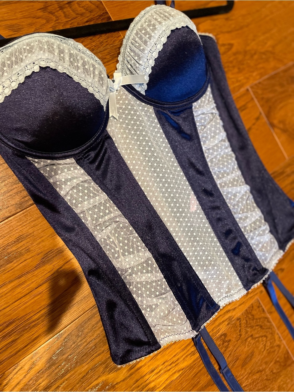 Native Intimates navy and light blue lace bra